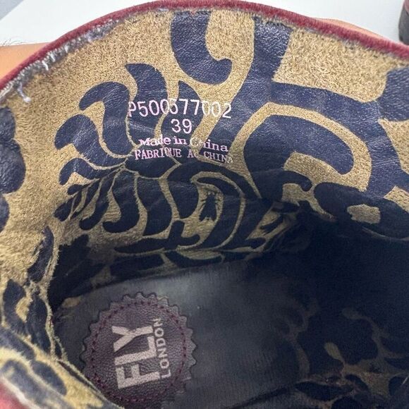 Fly London Red Leather Mid Calf Wedge Booties Size 8-8.5 - Picture 8 of 10